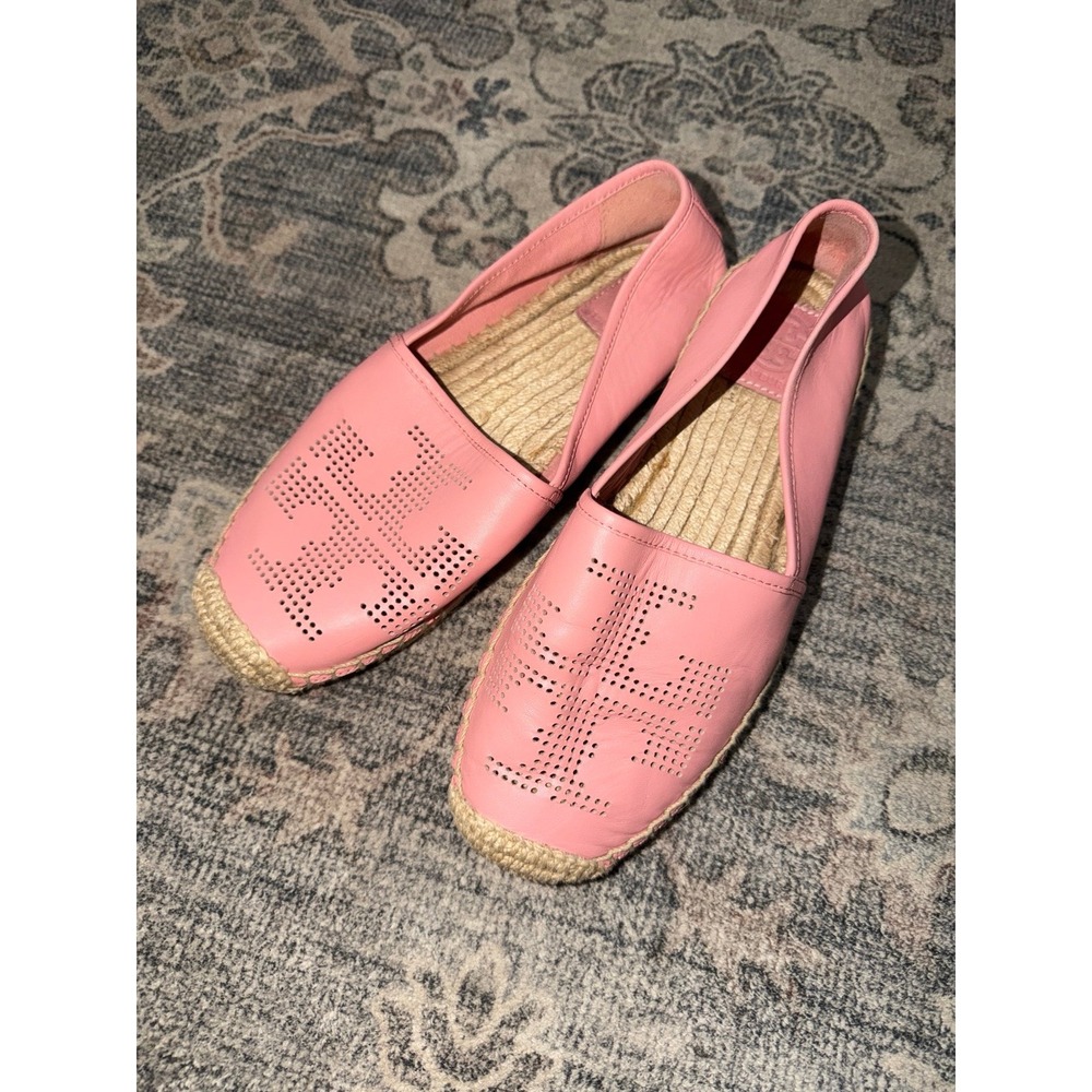 Tory Burch Pink Leather Espadrille Flats Slip On Shoes